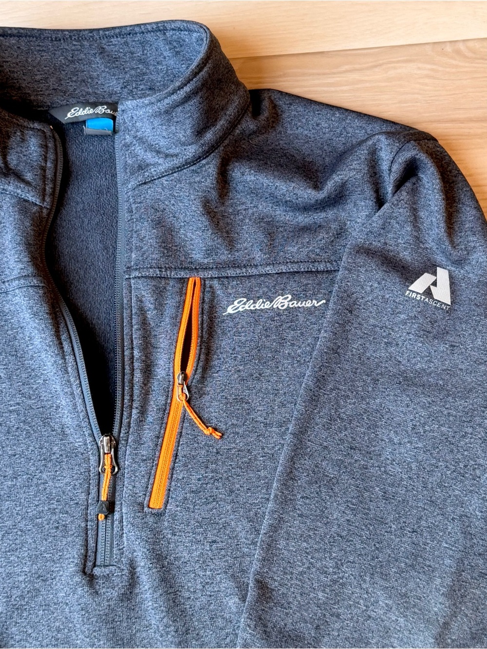 Eddie Bauer First Ascent Men's XL 1/4 Zip Fleece Pullover Grey Contrast Orange